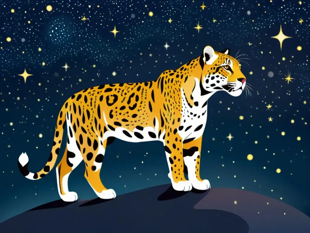 Un jaguar vintage en constelaciones cósmicas, conectando con la mitología del jaguar en constelaciones en un cielo estrellado místico