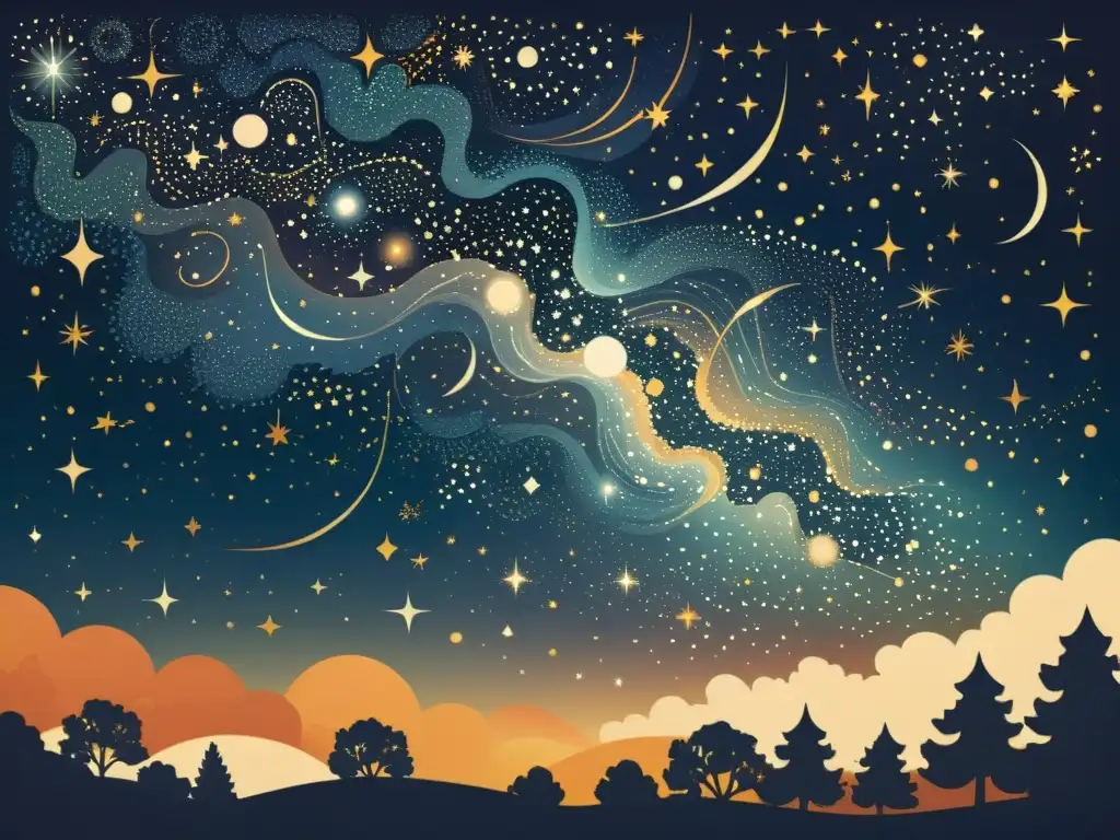 Descubre la magia de las constelaciones en esta ilustración vintage del cielo nocturno