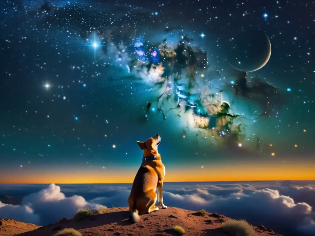 La majestuosa constelación de Canis Major con la brillante estrella Adhara resplandeciendo, envuelta en nubes cósmicas y cuerpos celestes