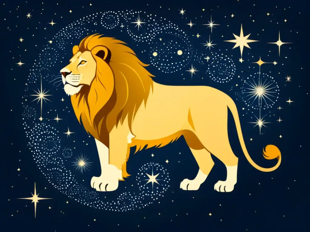 La majestuosa constelación Leo, con su león de estrellas y el cosmos de fondo, evoca la belleza de la constelación Leo