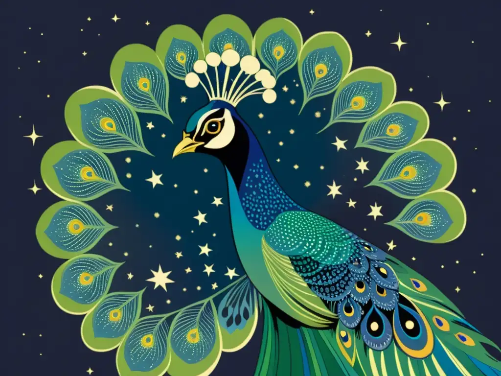 La majestuosidad de la constelación Pavo, con colores vibrantes y estrellas brillantes, evoca el significado y la mitología de Pavo en el cosmos