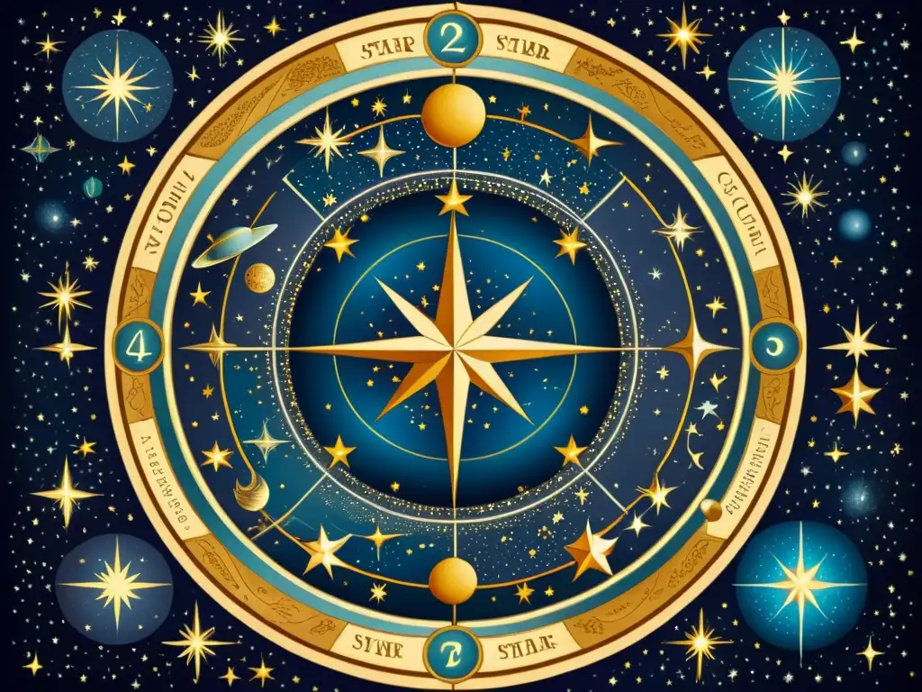 Mapa celestial vintage con constelaciones detalladas y bordes ornamentados, ideal para programas de estrellas para zoom