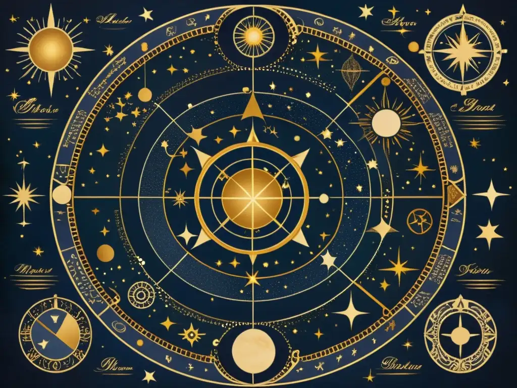 Mapa celestial vintage con constelaciones y símbolos Yoruba en tonos terrosos y elegante caligrafía, fusionando mitologías Yoruba en el cosmos