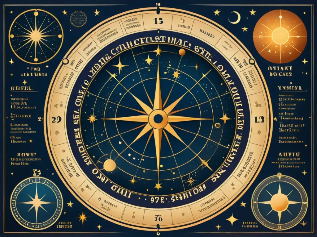 Mapa del cielo nocturno para principiantes: Detalles intrincados y cálida paleta de colores, ilustraciones ornamentales en tipografía antigua