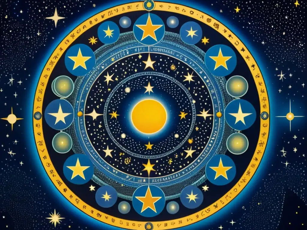Mapa estelar africano: mitología celestial Mapa estelar africano vintage detallado, con significado mitológico y estrellas dobles en sepia