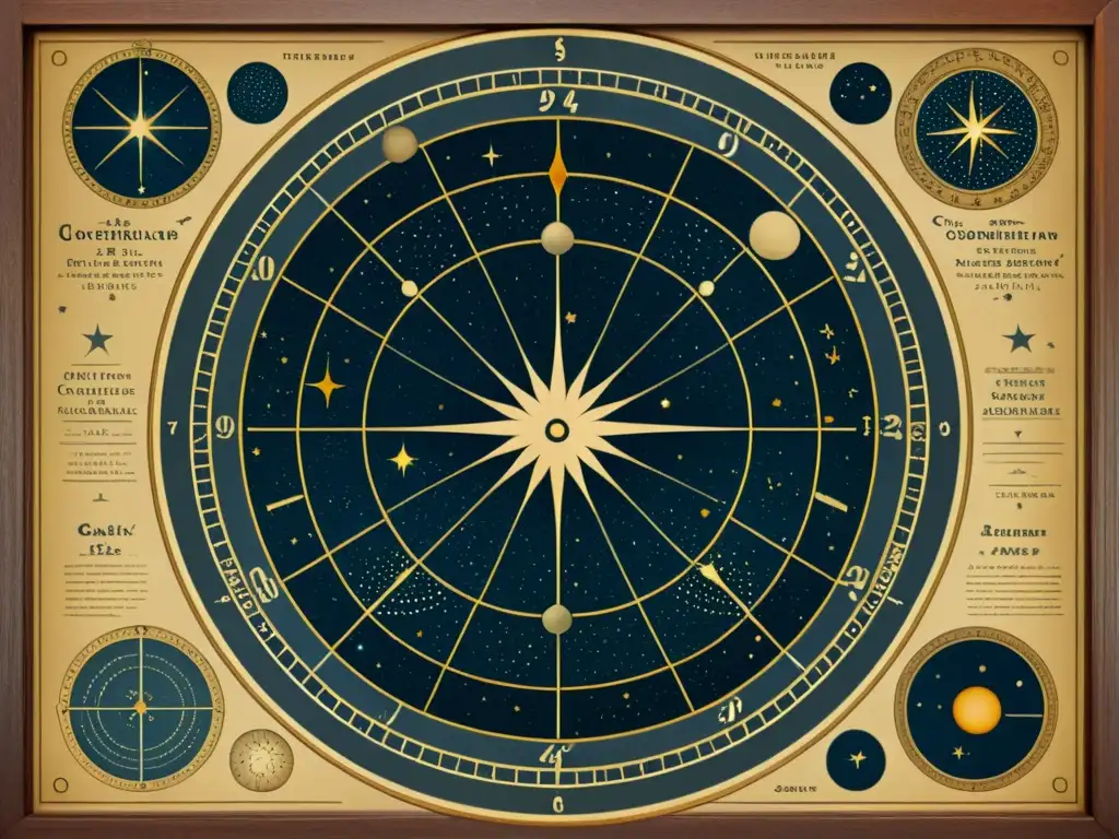 Mapa estelar vintage detallado en 8k, evocando nostalgia y conocimiento atemporal