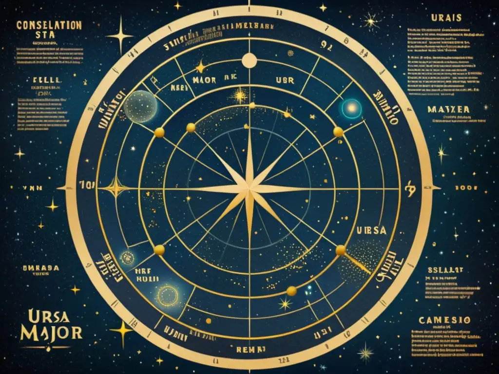 Mapa estelar vintage de la constelación Ursa Major en pergamino envejecido