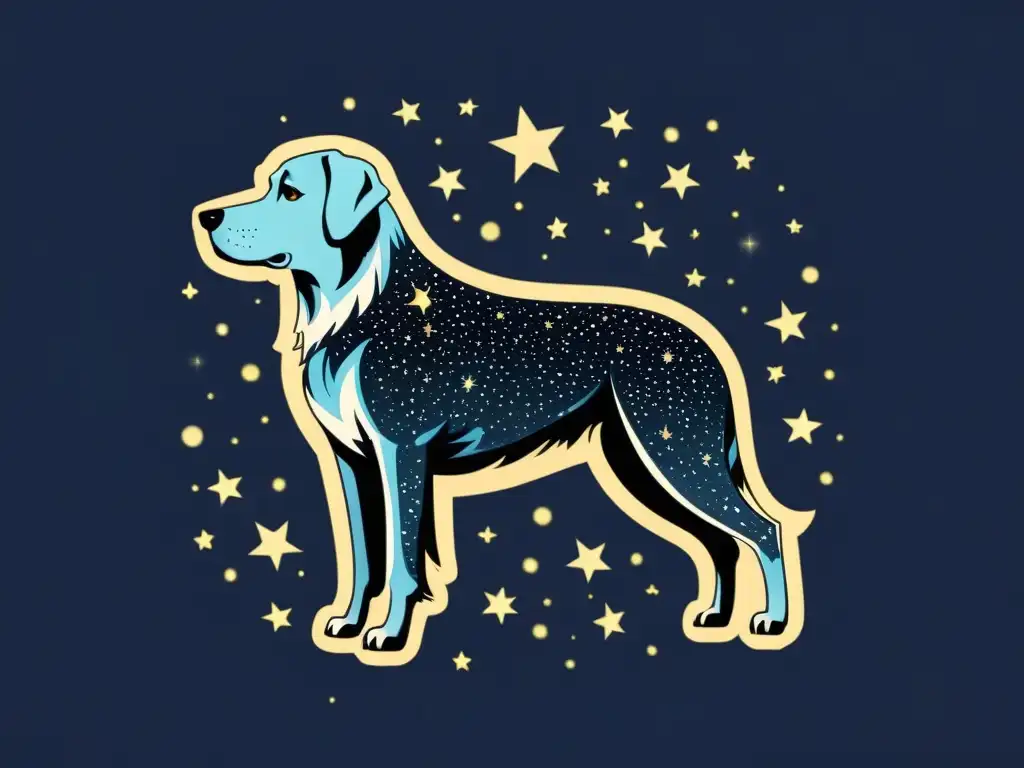 Ilustración vintage de la constelación Canis Major, evocando la mitología de la gran constelación en el cielo nocturno