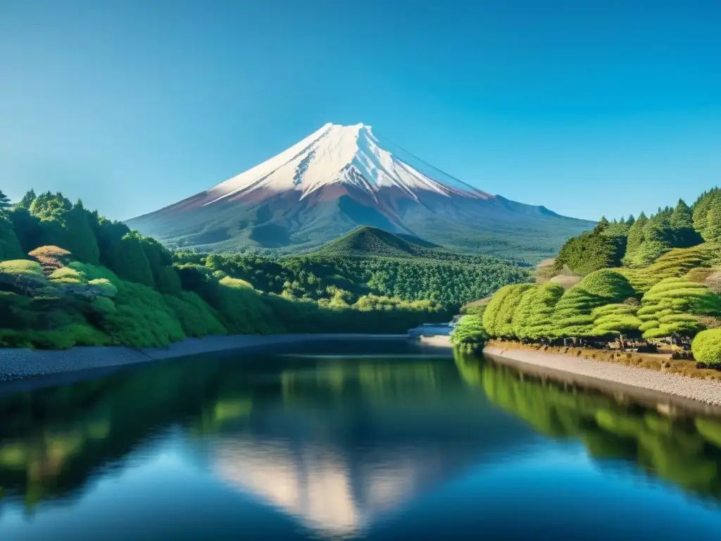 Monte Fuji, cumbre nevada, cielo azul