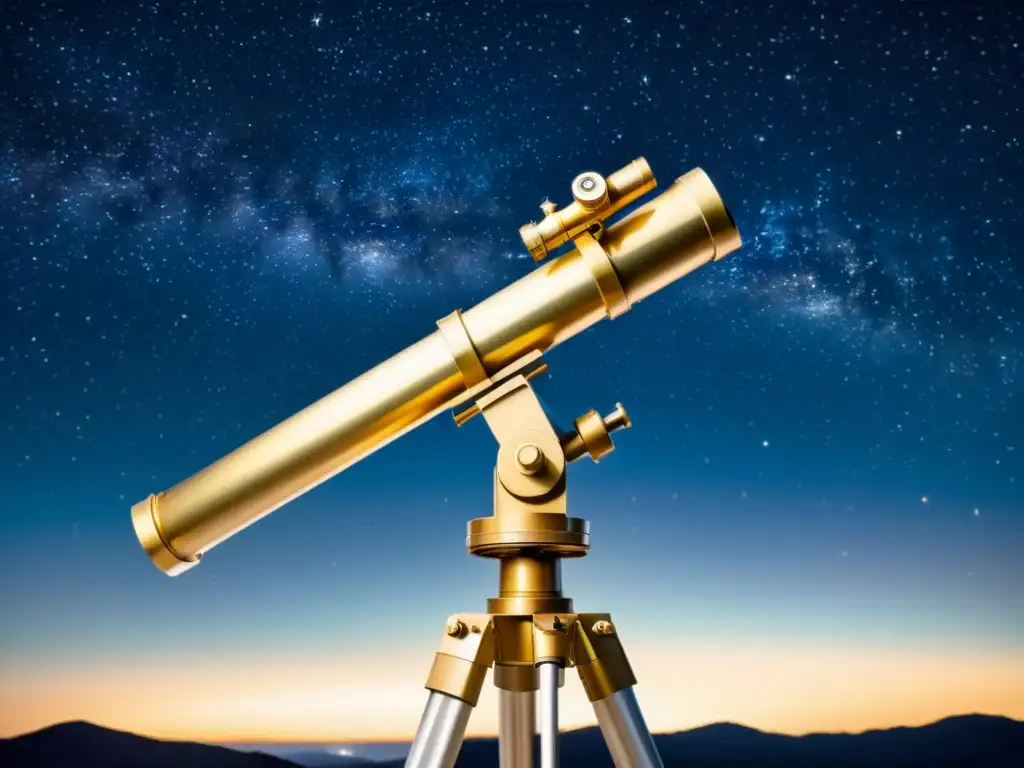 Montura estable para telescopio explorando estrellas en la noche estrellada, evocando maravilla atemporal