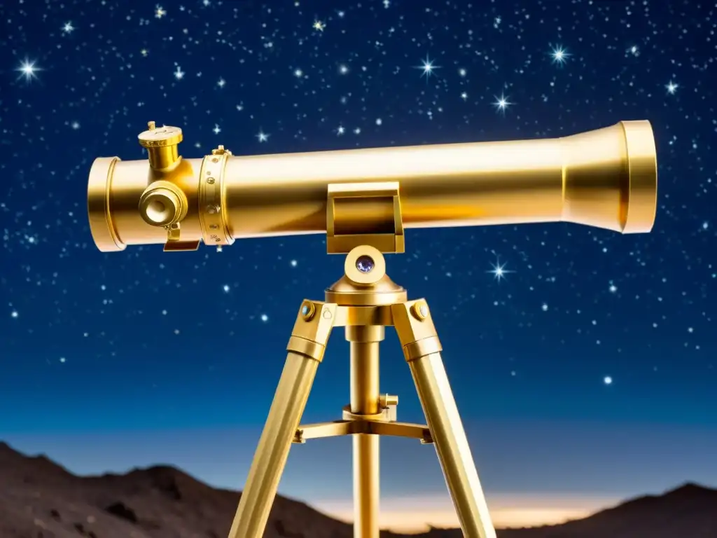 Montura estable de telescopio apuntando hacia la exploración de estrellas en una noche estrellada, exudando precisión y maravilla astronómica