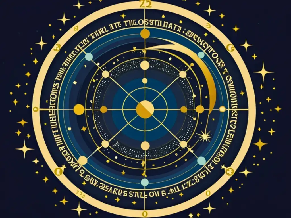 Ilustración vintage del movimiento secreto de constelaciones y estrellas en la esfera celeste, con detalles intrincados y tonos cálidos