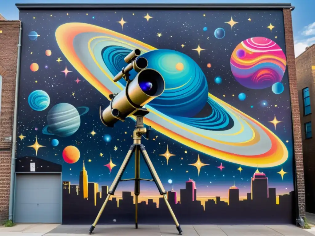 Un mural callejero vintage con influencia de la astronomía