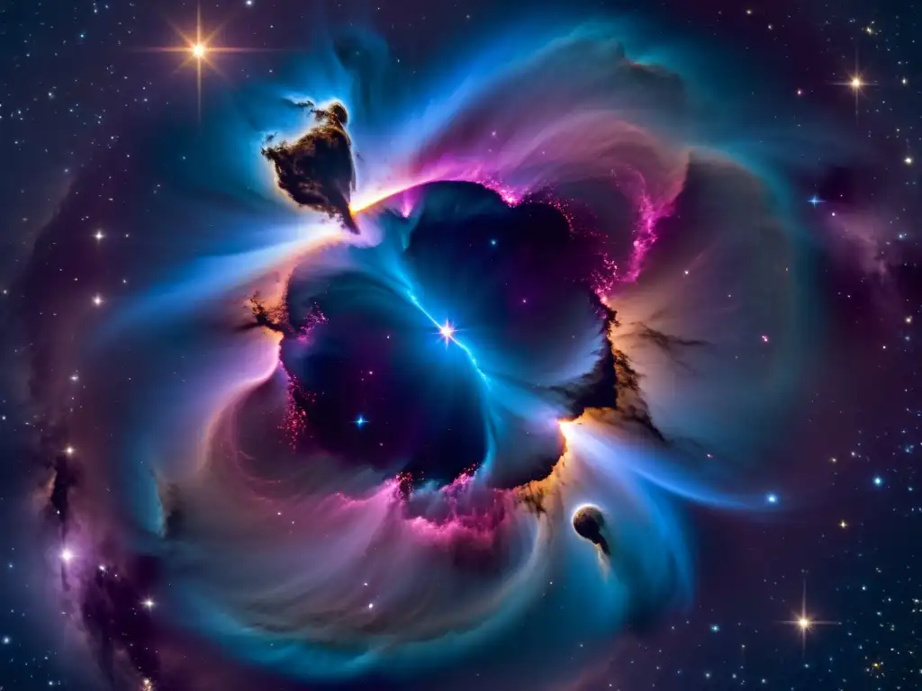 Misteriosa nebulosa planetaria: un cosmos vibrante y etéreo Una ilustración vintage de una nebulosa planetaria en el cielo, con detalles inquietantes de gases brillantes y polvo cósmico, creando una nube etérea y fascinante