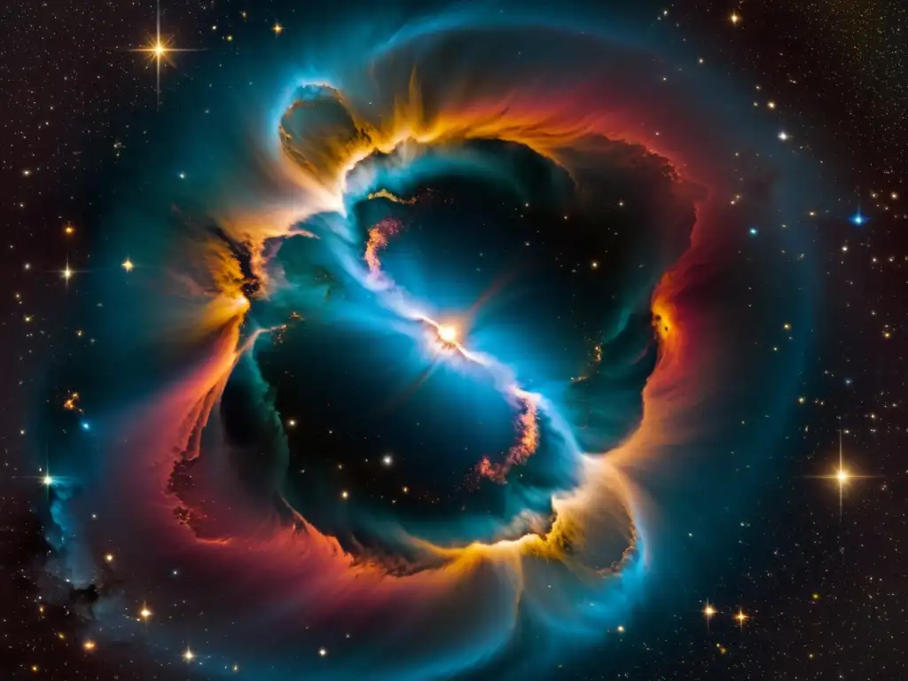 Esplendor cósmico: Nebulosa planetaria vintage Una ilustración vintage de una nebulosa planetaria colorida en el cielo, con detalles intrincados de gases y polvo cósmico