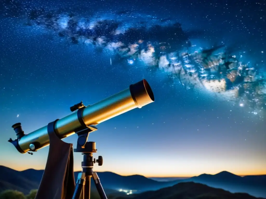 Una noche estrellada con un telescopio y cámara retro capturando la belleza del cosmos