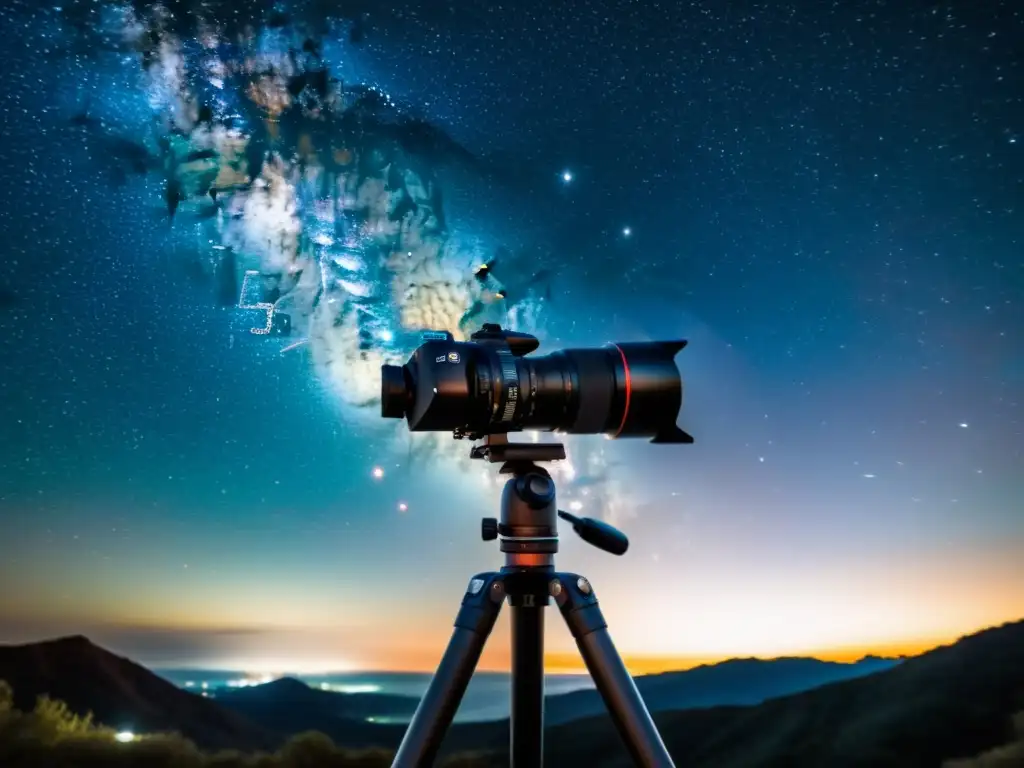 Una nostálgica escena nocturna con un cielo estrellado y la Vía Láctea