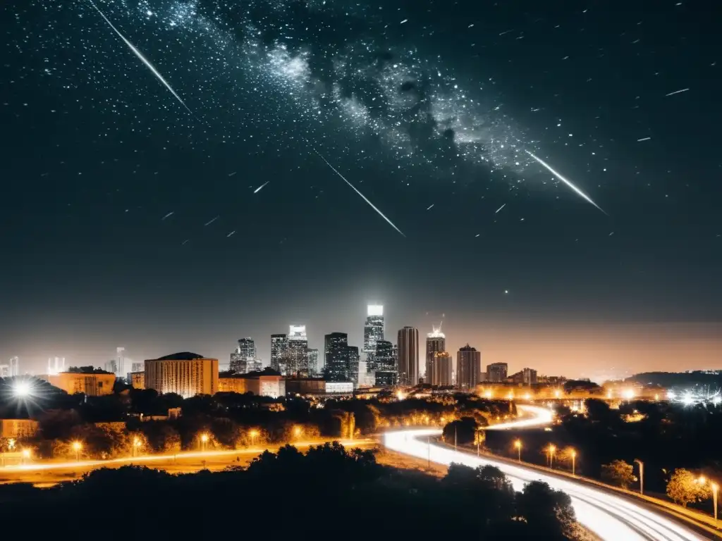 Una nostálgica imagen en blanco y negro de la observación de meteoros en ciudades