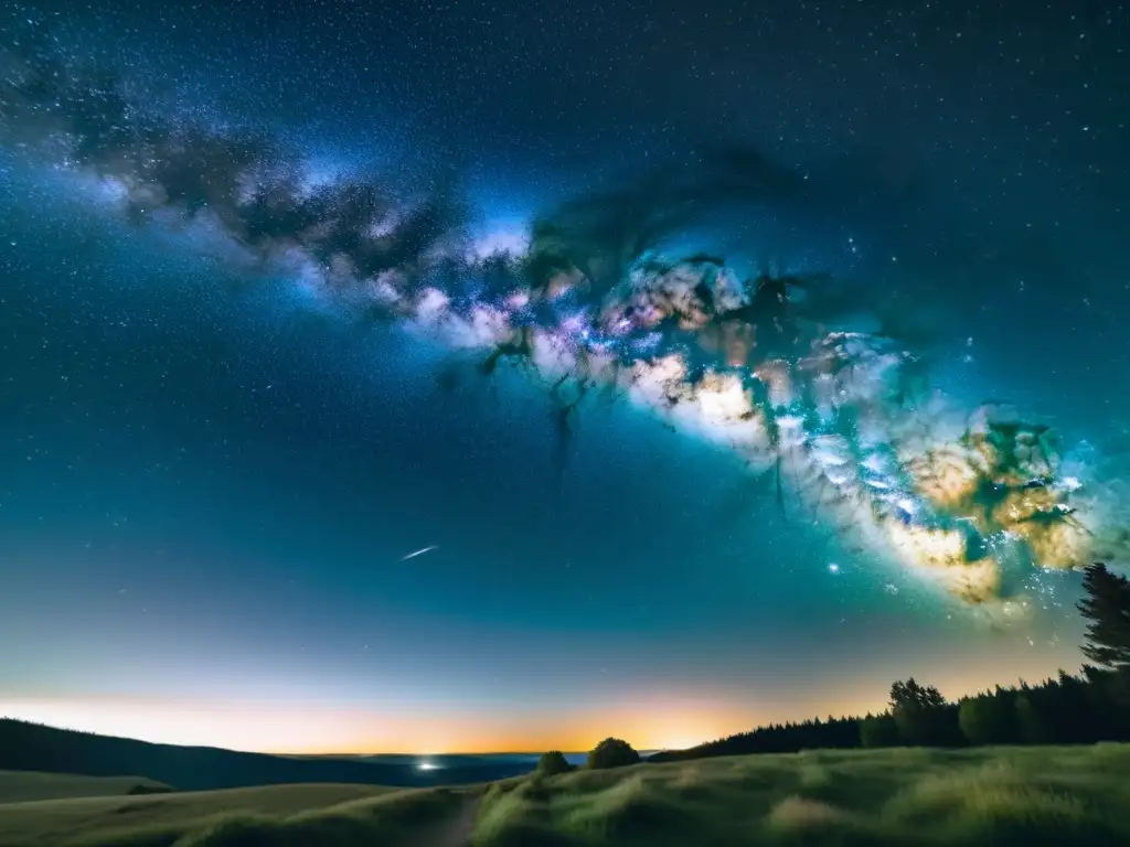 Una nostálgica fotografía vintage de la Vía Láctea en una noche estrellada, sin contaminación lumínica