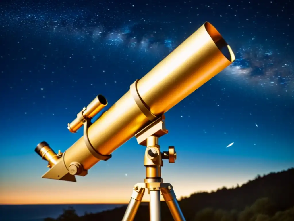 Observación de constelaciones con cámaras CCD: Telescopio vintage apuntando al cielo nocturno, capturando detalles de una constelación