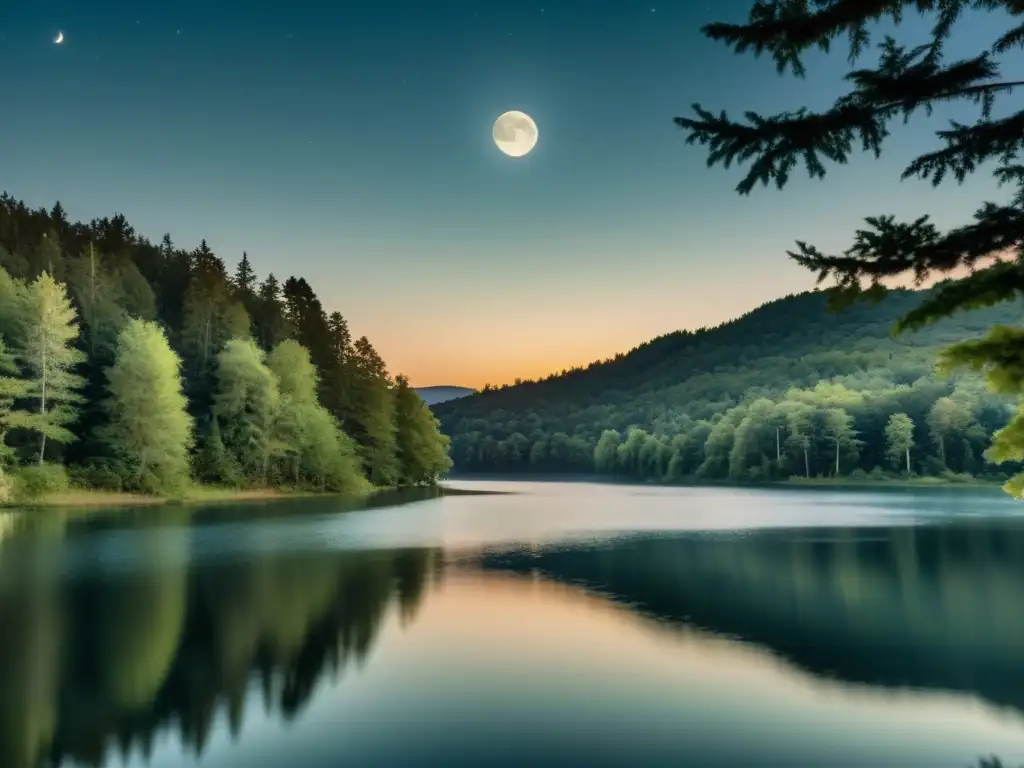 Una fotografía vintage de un paisaje nocturno tranquilo con el impacto de la fase lunar en astrofotografía