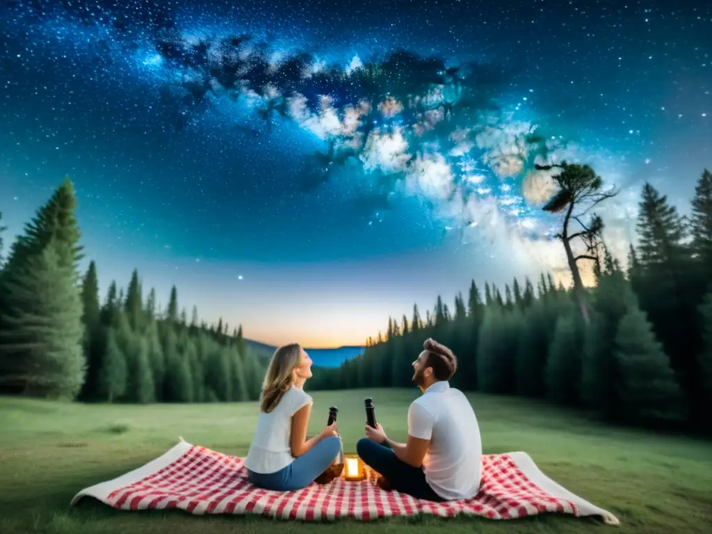 Una pareja disfrutando de las estrellas bajo la noche en uno de los mejores destinos para observarlas juntos