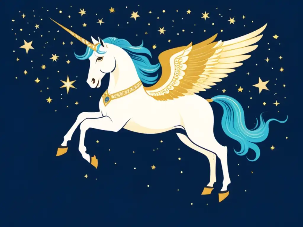 Una ilustración vintage de la constelación Pegaso, mostrando el mítico caballo alado y las estrellas circundantes en detalle