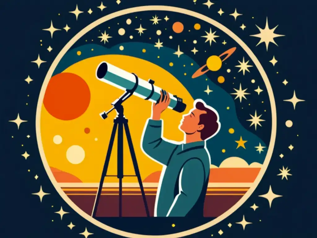 Persona observando llamaradas solares con seguridad a través de telescopio vintage en ambiente astronómico