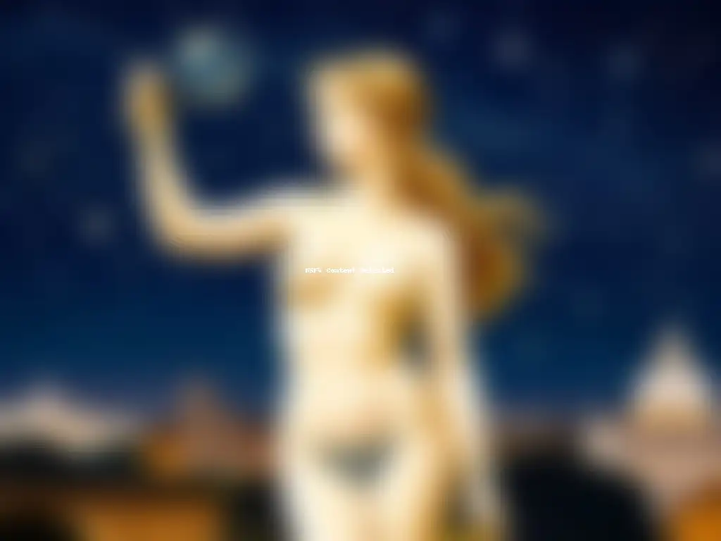 Una pintura al estilo vintage de la diosa romana Venus sosteniendo un mapa celestial, con la ciudad de Roma bajo un cielo estrellado