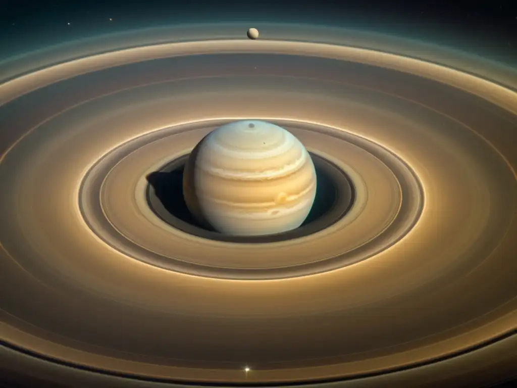 Fotografía planetaria de alta resolución de Saturno en tonos cálidos sepia, mostrando sus icónicos anillos y atmósfera