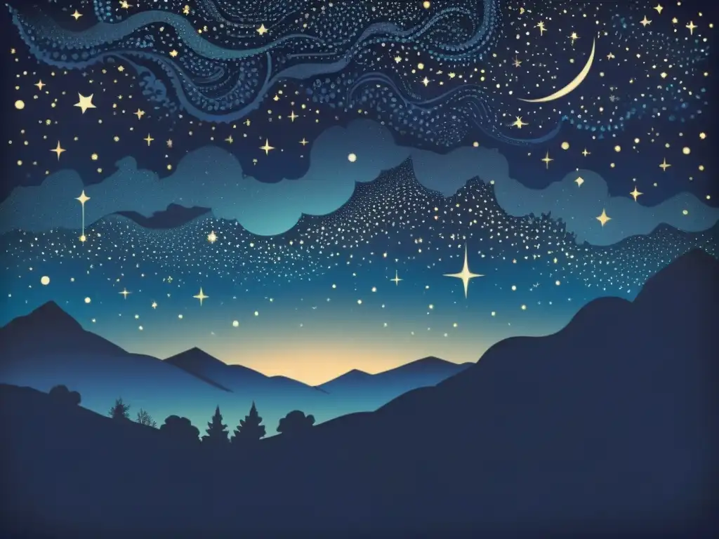 Maravillosa ilustración de las Pléyades en la noche estrellada, evocando asombro y belleza celestial