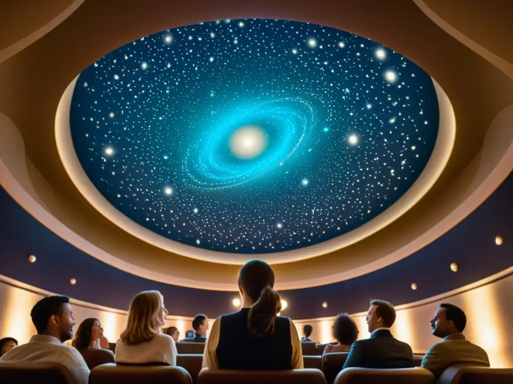 Proyección de planetario digital cautiva a espectadores en sala oscura