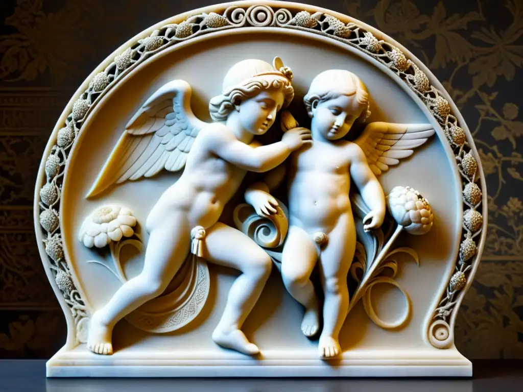 Relieve griego de Eros y Thanatos, evocando deseo y muerte en la psique griega