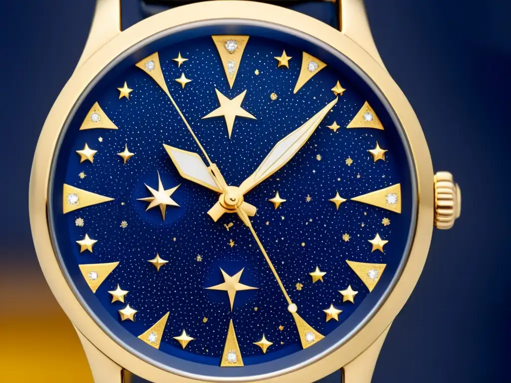 Un reloj vintage con un dial que refleja el cielo nocturno y constelaciones