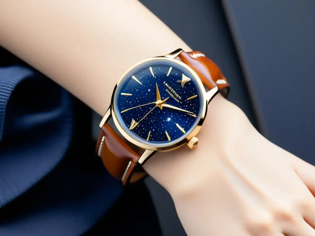 Reloj vintage con esfera inspirada en constelaciones y estrellas brillantes sobre fondo oscuro, evocando la magia del cielo nocturno