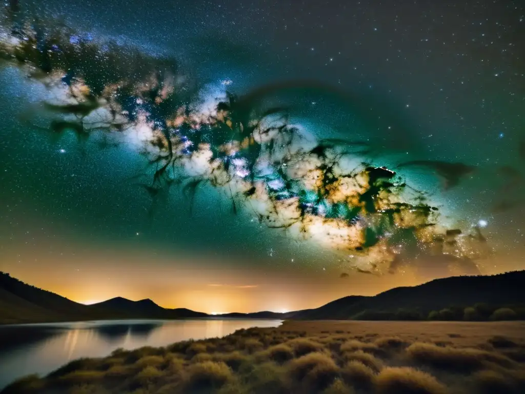 Una fotografía vintage de la constelación de Sagitario, con un cielo estrellado en tonos cálidos