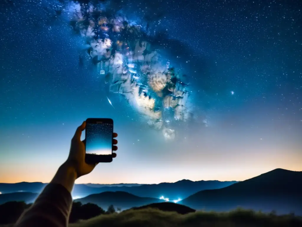 Silueta de smartphone capturando la belleza celestial