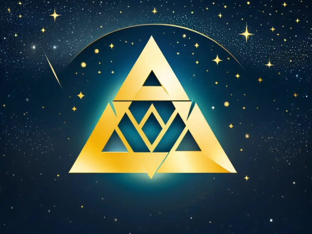 Un símbolo Valknut detallado en un cielo estrellado con la constelación de Orión, evocando misterio y la relación entre constelaciones y Valknut