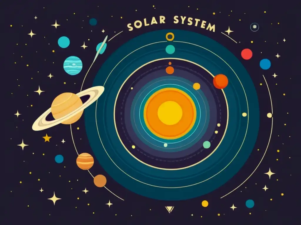 Ilustración vintage de alta resolución del sistema solar con planetas alineados