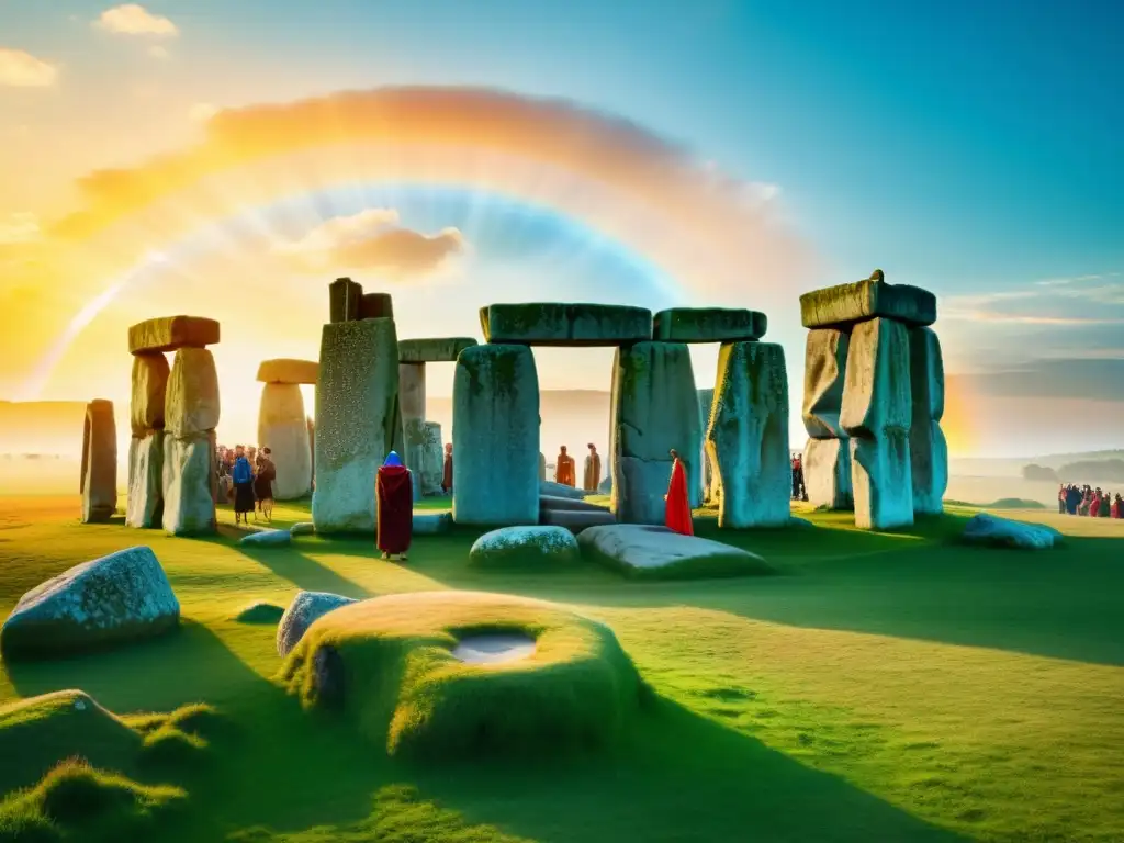 Amanecer en el solsticio de verano en Stonehenge, con una atmósfera mágica y celebración de la astronomía