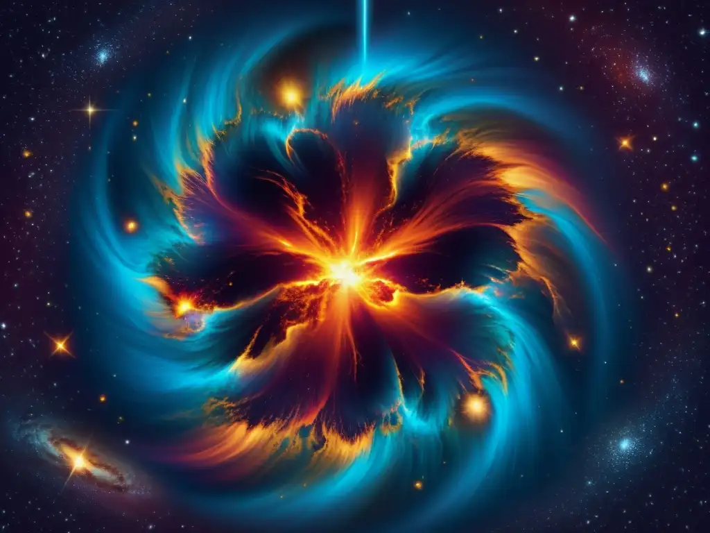 Una ilustración vintage de una supernova con colores vibrantes y detalles intrincados, capturando la explosión estelar y la formación de una nebulosa