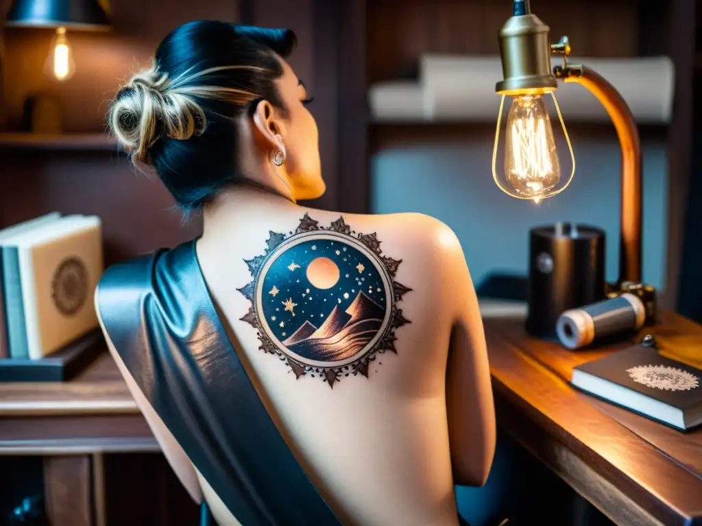 Un tatuador detallista crea una escena celestial en la espalda de su cliente