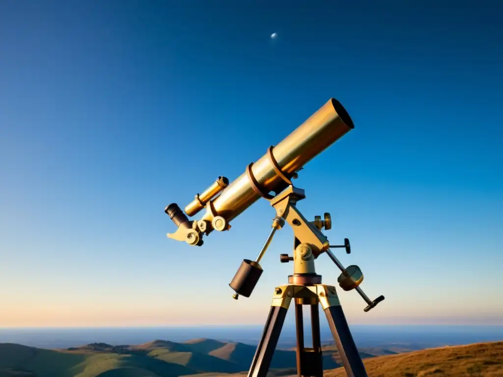 Un telescopio antiguo en un cielo azul claro, practicando astrofotografía de día