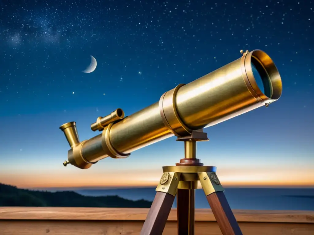 Telescopio antiguo apuntando a las estrellas en la noche, evocando los movimientos estacionales de las estrellas