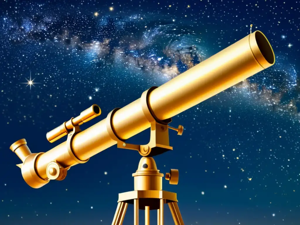 Un telescopio antiguo se alza majestuoso en un cielo estrellado, evocando la mitología y el descubrimiento científico del universo