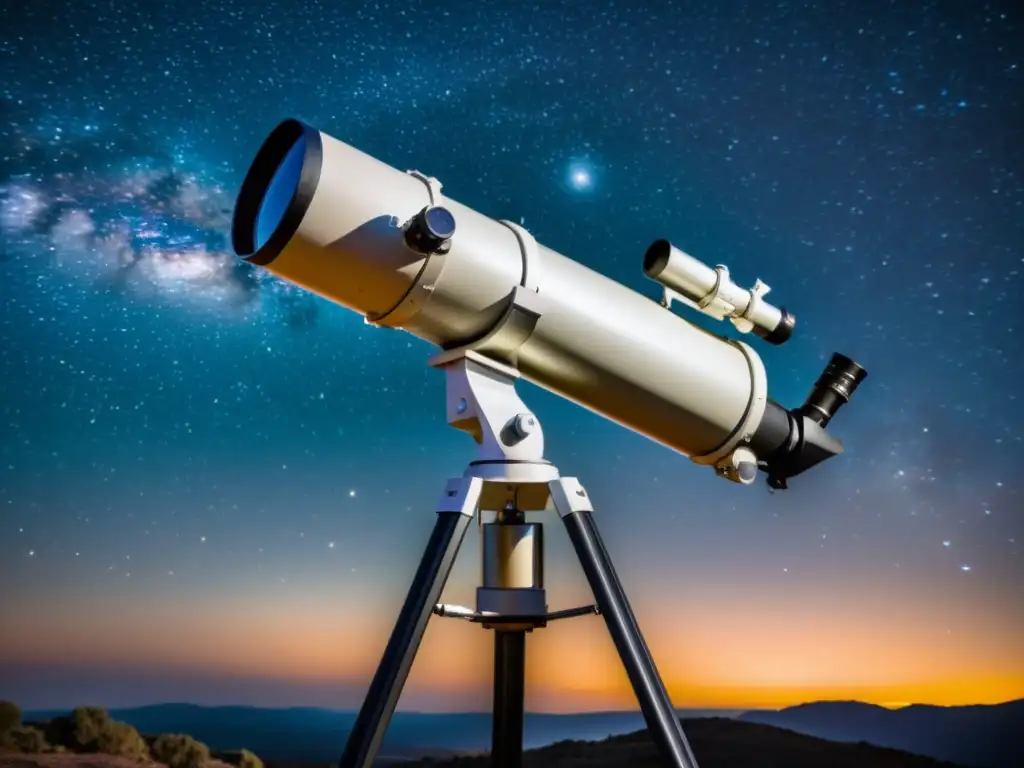 Un telescopio catadióptrico para explorar constelaciones bajo un cielo estrellado y mágico