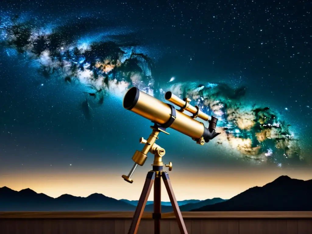 Un telescopio apuntando al cielo nocturno, capturando la belleza de las estrellas y galaxias con detalle