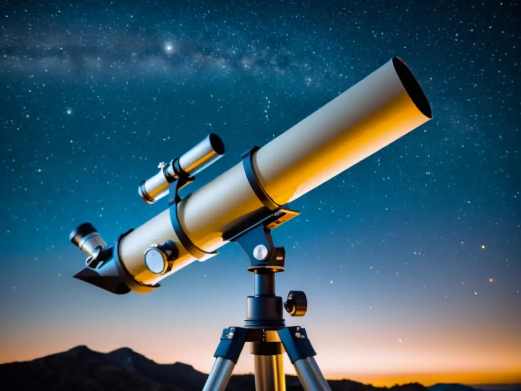 Telescopio MaksutovCassegrain para observar constelaciones bajo un cielo estrellado vintage, evocando asombro y exploración