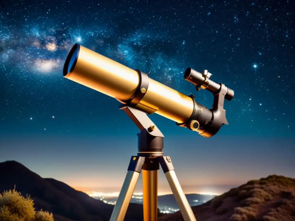 Telescopio con WiFi en una noche estrellada, fusionando la tradición con la tecnología moderna