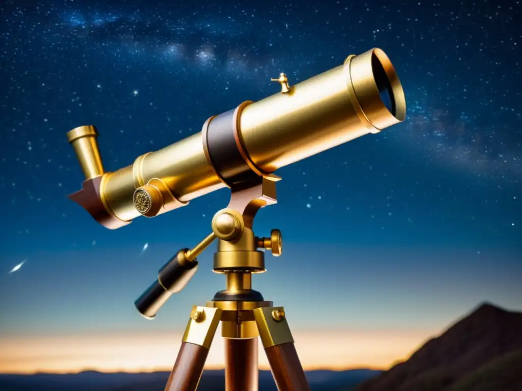 Un telescopio vintage apuntando al cielo estrellado, evocando la técnica de seguimiento para astros en movimiento